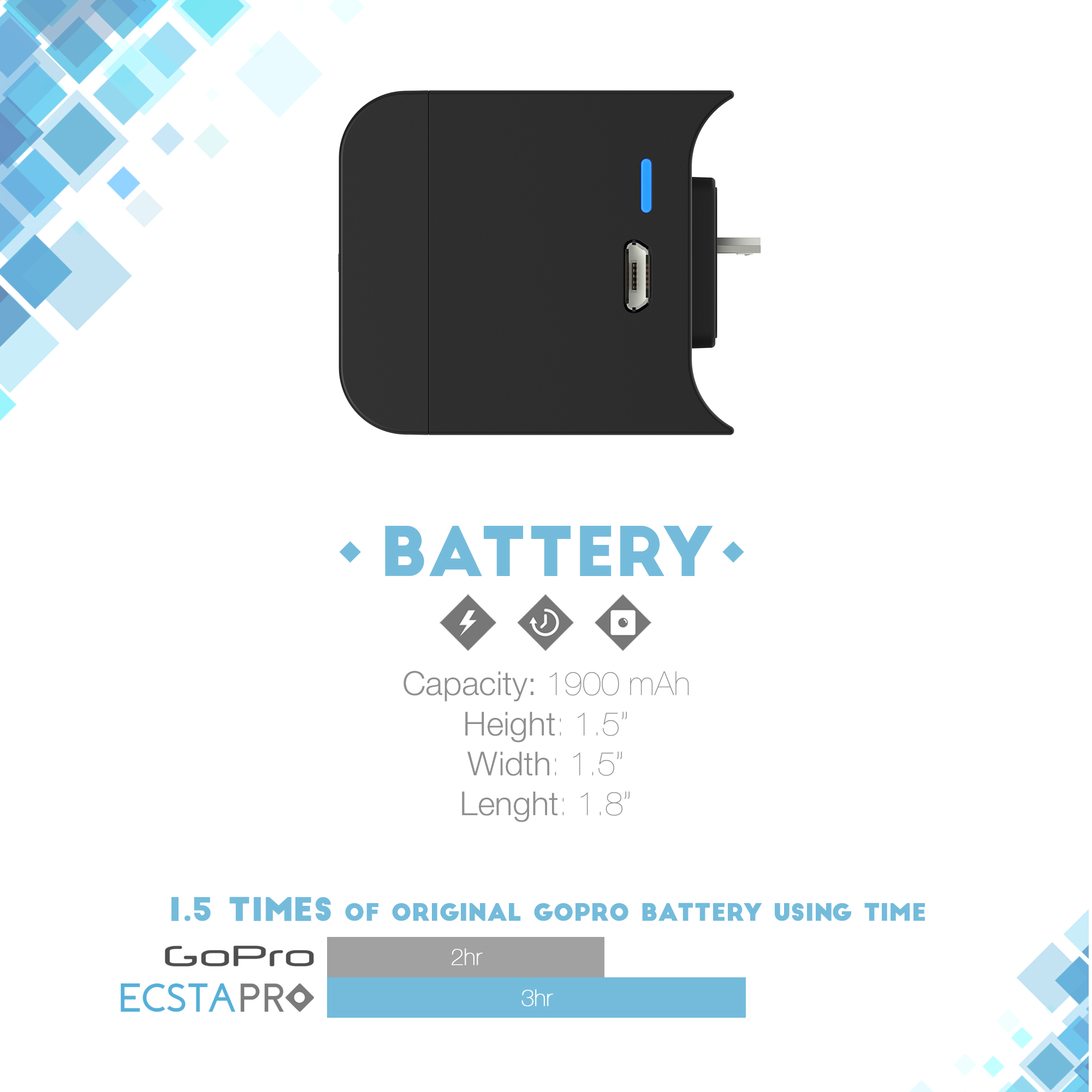 Ecstapro Extended Battery For Gopro Hero4 Session Ecstapro